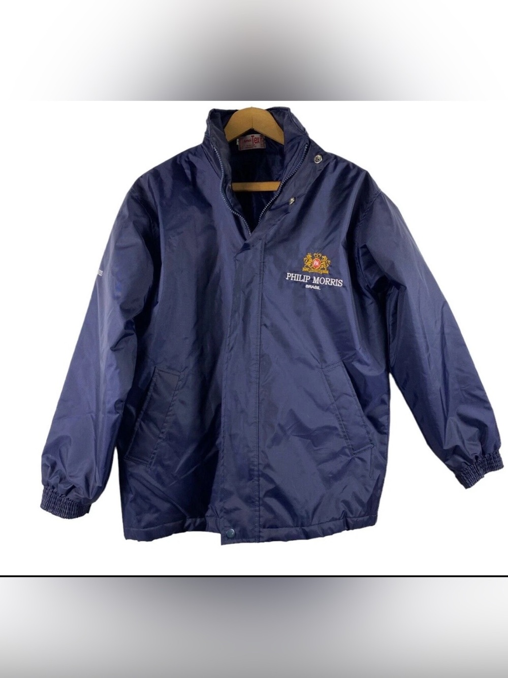 Vintage Philip Morris Brasil Embroidered Windbreaker Jacket Navy Blue Full Zip